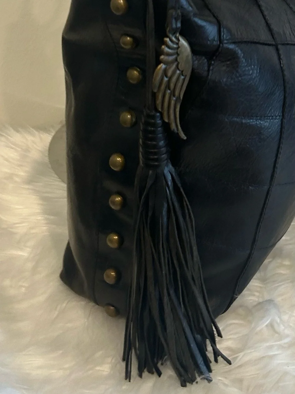 Angel By L. Martino Black Leather Shoulder Bag Crossbody Slouchy Hobo Purse